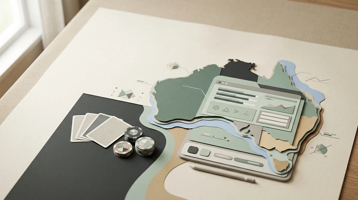 Australian casino information illustration with neutral gaming and analysis motifs